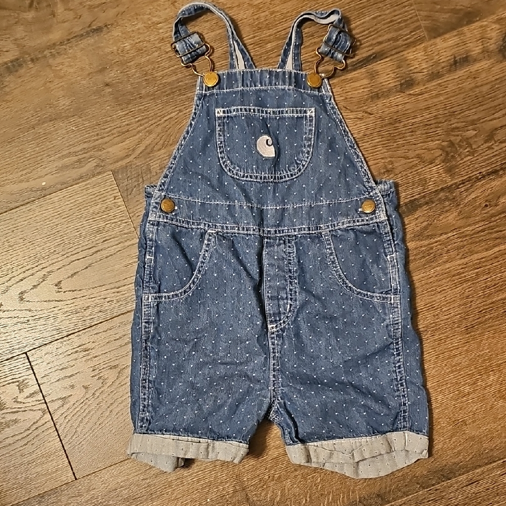 Carhartt Overalls Kids Blue Polka Dot Jeans Shorts Size 4t Toddler Summer